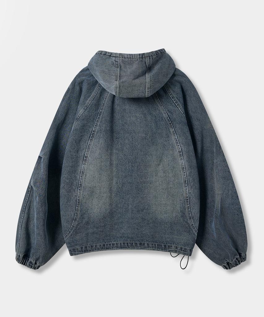 Dimitri Black Balaclava Slash Hood Zip-Up_Denim Dust Indigo