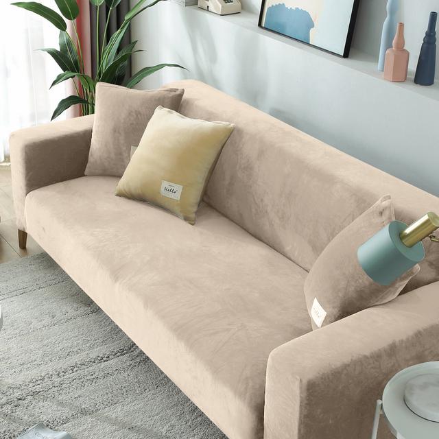 Velvet Plush Sofa Cover Stretchy Thick Stretch Armchair Sofa Cover Corner Sofa Covers Used For Living Space L Shaped 1 /2 /3 /4 Seater