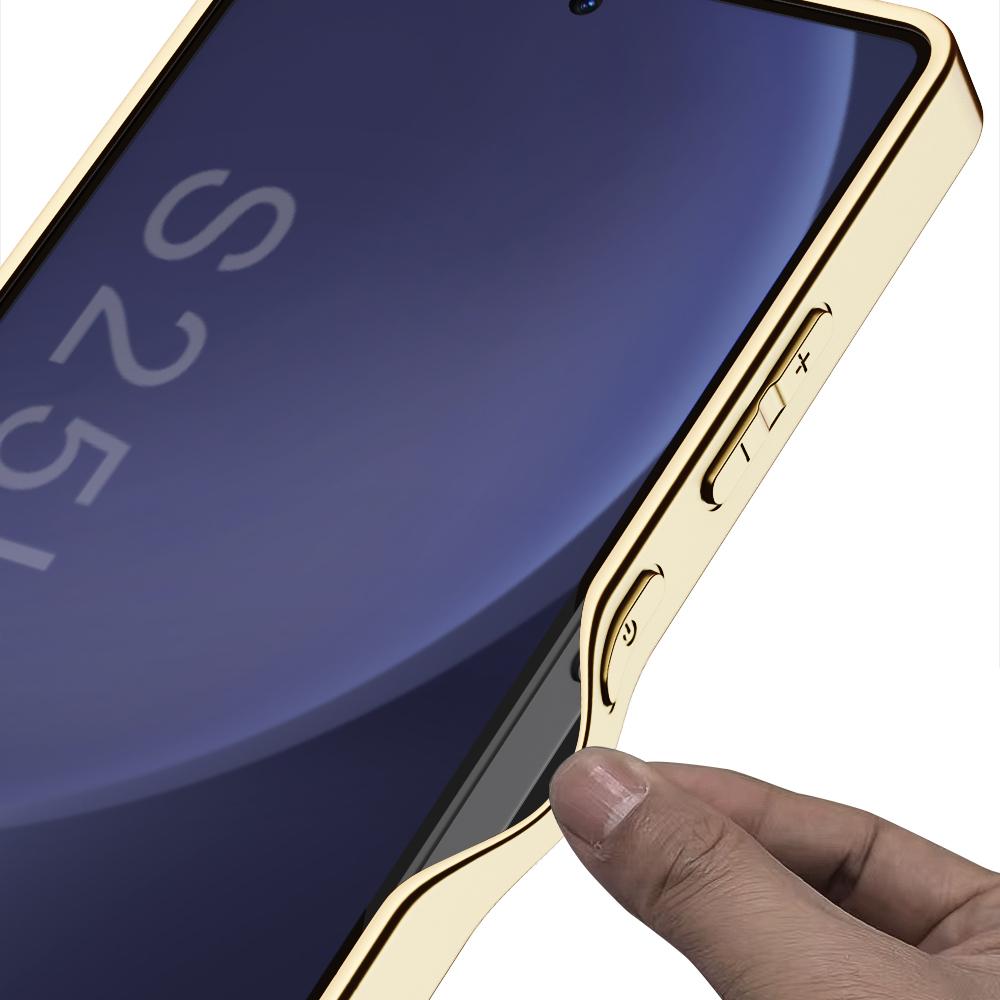Luxury Leather Gold Plating Frame Phone Case For Samsung Galaxy S23 S24 S25 Ultra Soft Edge S25Ultra S24Ultra Protection Cover