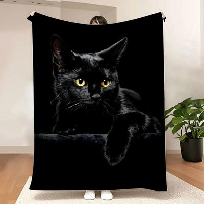 Katzendruck-Kuscheldecke - Glänzendes, strukturiertes Fleece, Dramatisches Kontrastdesign, Perfekt für gemütliche Wohnkultur, Aufmerksam Entspannt C