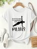 Pilates T Shirt Women Funny Letter Printed Graphic Tees Summer Short Sleeve O-Neck Loose Tops Workout Yoga Gym Clothes Y2K