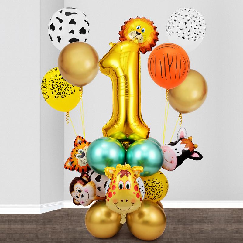 Cross-border Forest Animal Party Balloon Set: Aluminum Number Balloon Columns for Birthday Decor