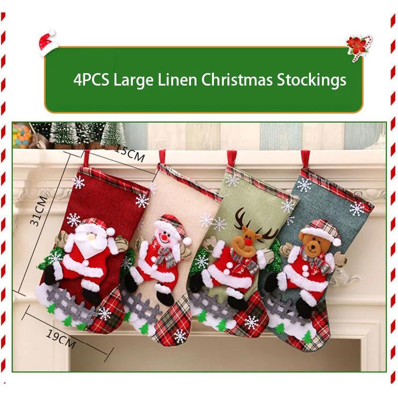 Christmas Stockings Santa Snowman Hanging Xmas Tree Socks Ornaments Christmas Decor For Home New Year Navidad Candy Gift Bags