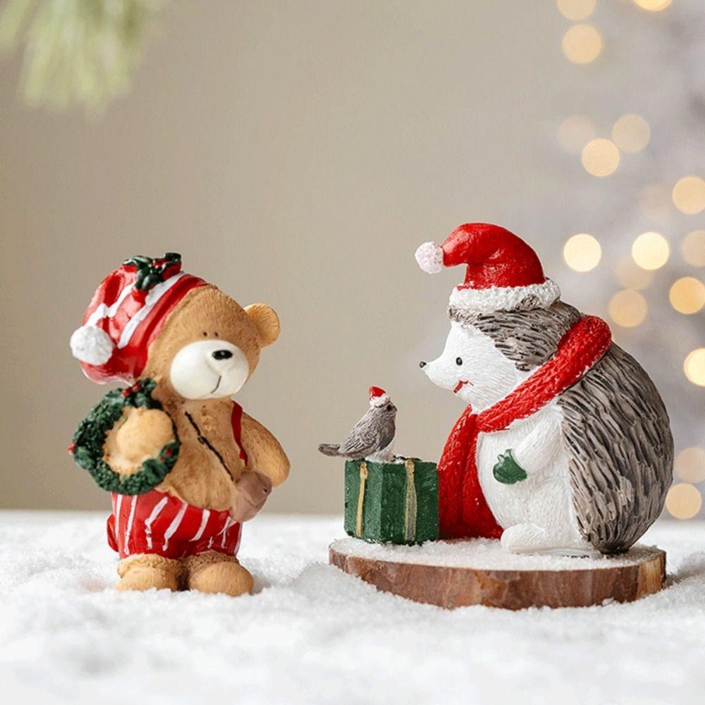 Navidad Resin Crafts Christmas Tree Statues Handmade Festival Mini House Figurine Cute Desktop Ornament Christmas Decoration