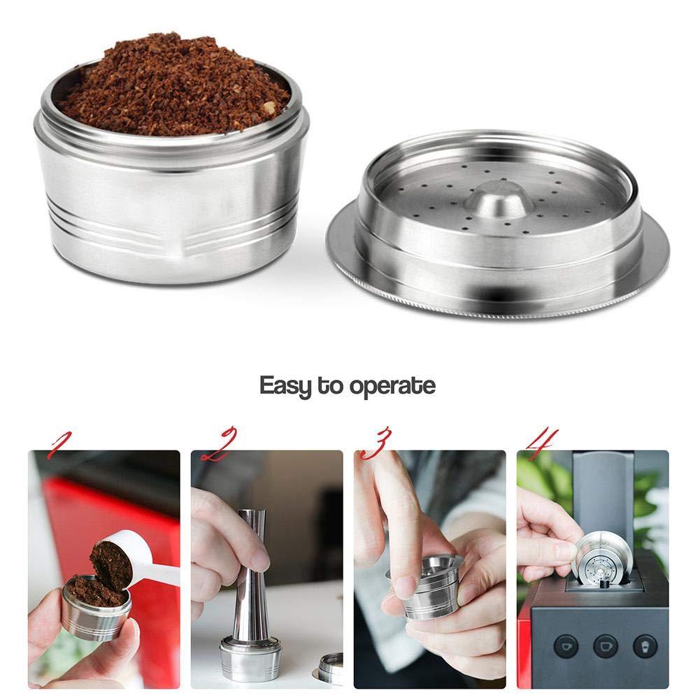 Stainless Steel Reusable Coffee Capsules Refillable Pods Coffee Capsules with Spoon and Brush for Machines Cafissimo