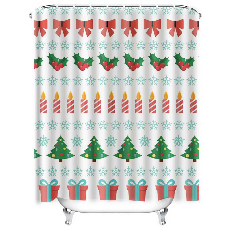 TU Christmas Shower Curtain Festive Holiday Decor Waterproof Bathroom Set Xmas Pattern Backdrop