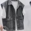 Men's Korean Trend Loose Denim Sleeveless Workwear Waistcoat for Autumn and Summer