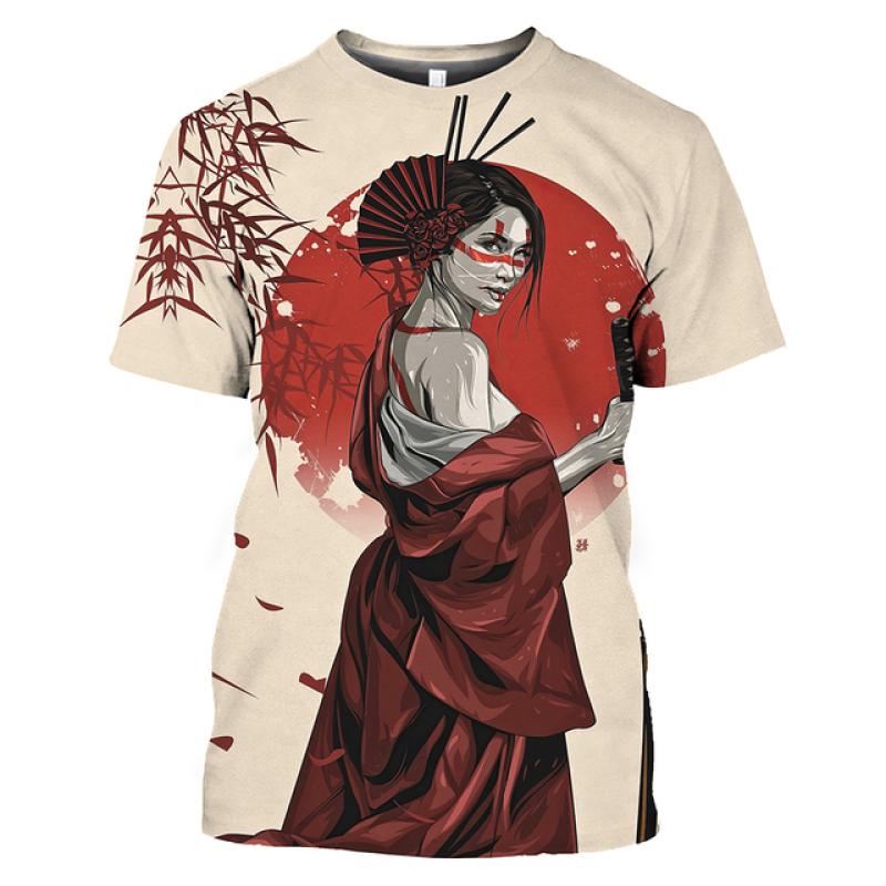 3D T Shirt dla mężczyzn styl japoński z krótkim rękawem topy gejsza drukuj O-Neck męskie koszulki obszerna koszulka męska odzież