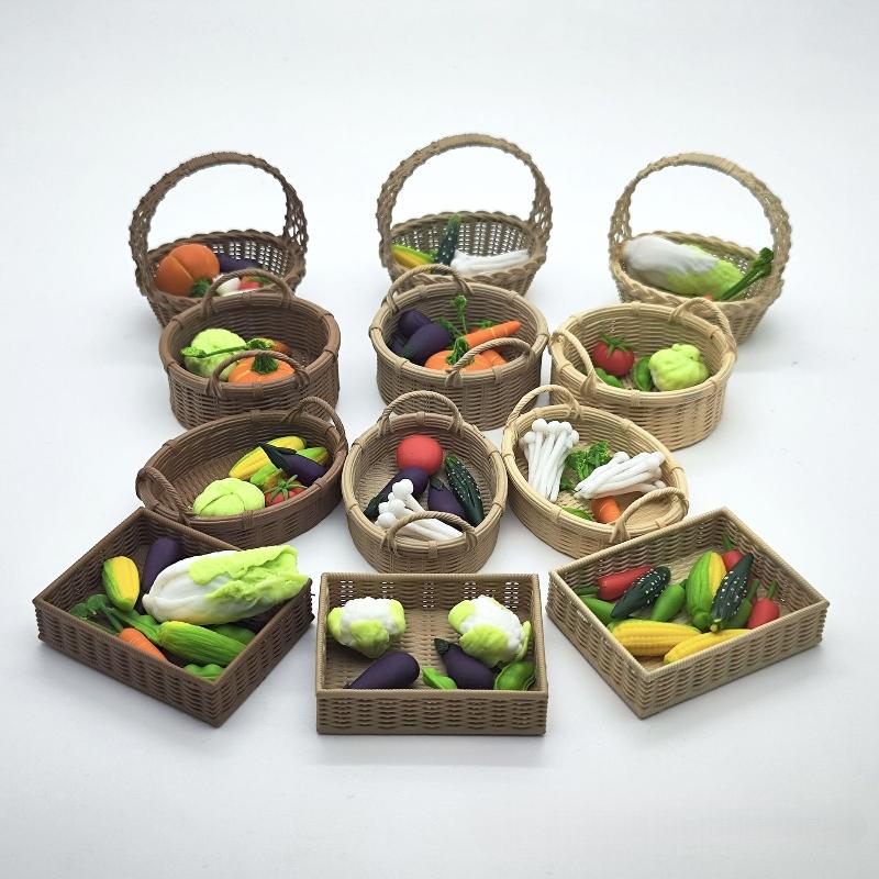 Miniature Dollhouse Handmade Vine Woven Basket Simulation Vegetable Storage Basket DIY Doll Accessory Decor