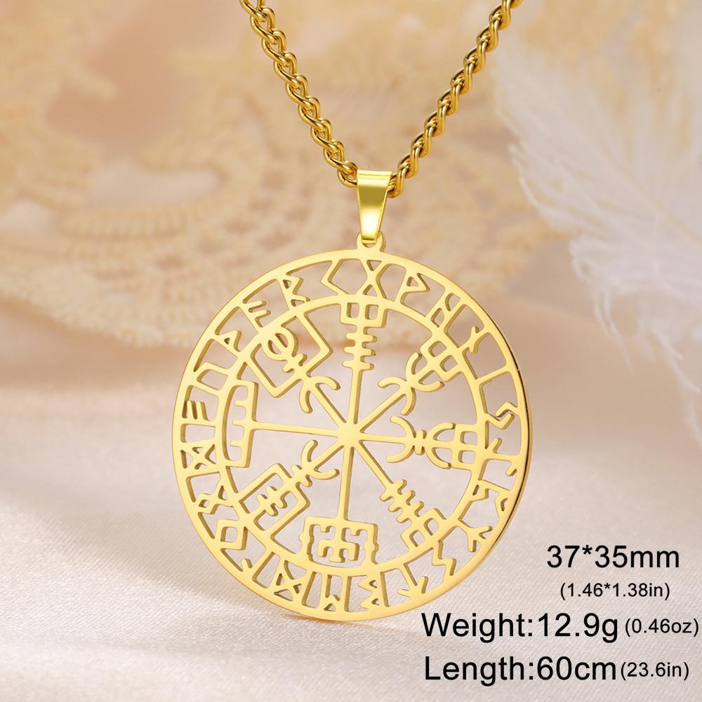 Vegvisir Anhänger Halskette Nordische Wikinger Runen Kompass Schutz Amulett Edelstahl Schmuck für Männer Frauen