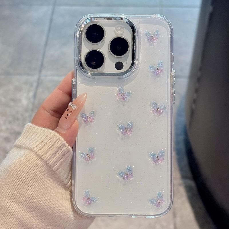 Luxury Gradient Butterfly Glitter Case For iPhone 17 Air 16 15 14 13 12 11 Pro Max Plus Bling Clear Shockproof Soft Bumper Cover