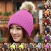 Women Winter Warm Knitted  Cute  F-ur Ball Yarn Hat