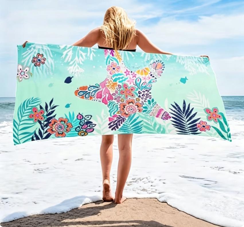 Colorful Printed Beach Towel, Soft Microfiber Quick Dry Absorbent Towel for Beach Pool Camping Travel Bath Towel Hand Towel