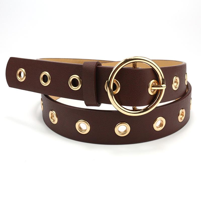 Women'S Belt Women'S Decorative Jeans Belt Round Buckle Hollow Air Eye Belt