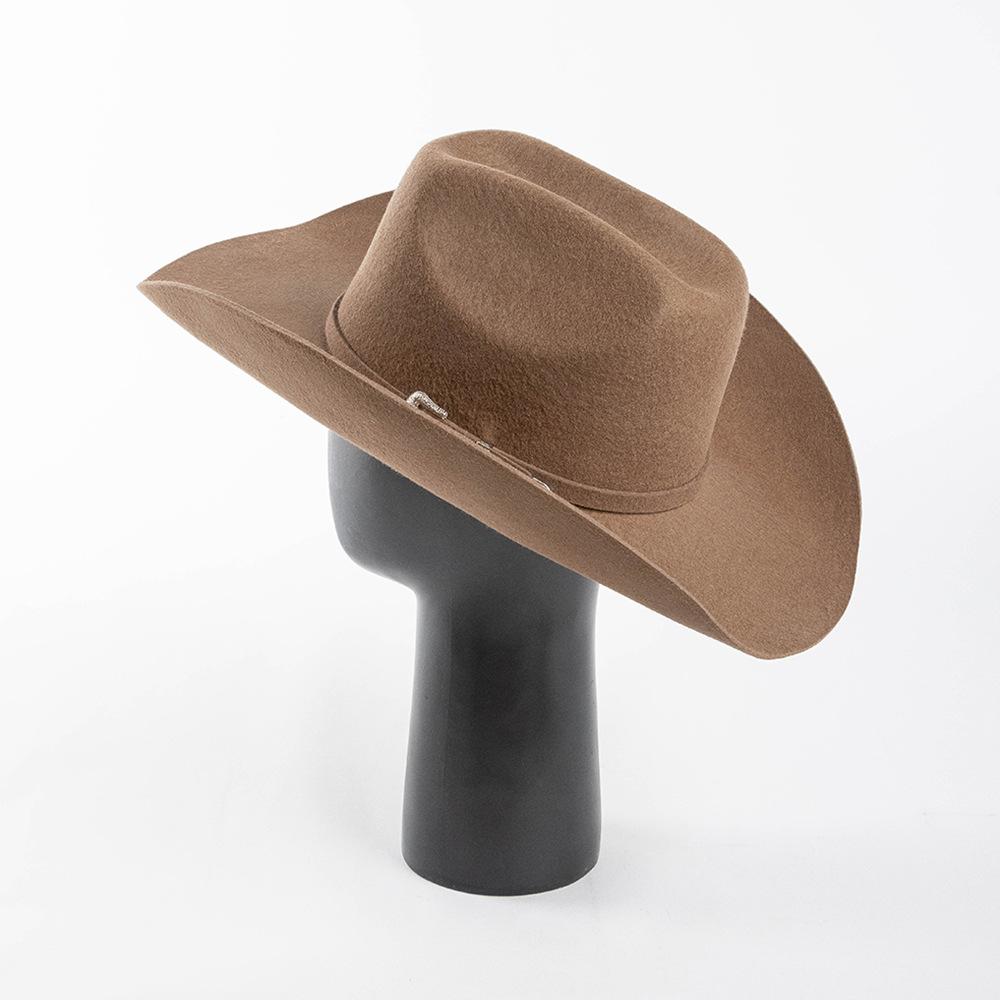 100% Wolle Konkave Form Zylinder Mode Gürtelschnalle Dekorative Wollige Locken Breitere Krempe Fedora Hut Unisex Western Cowboy Praktische Anwendung