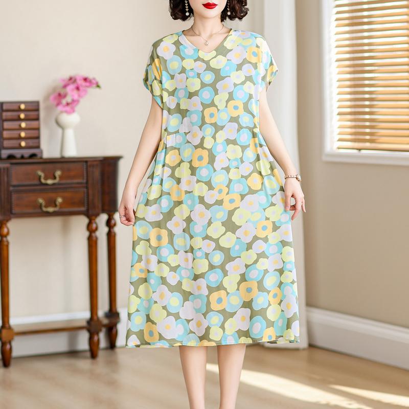 Vintage Long Dresses for Women Short Sleeve Elegant Plus Size Dress Loose Summer Clothes