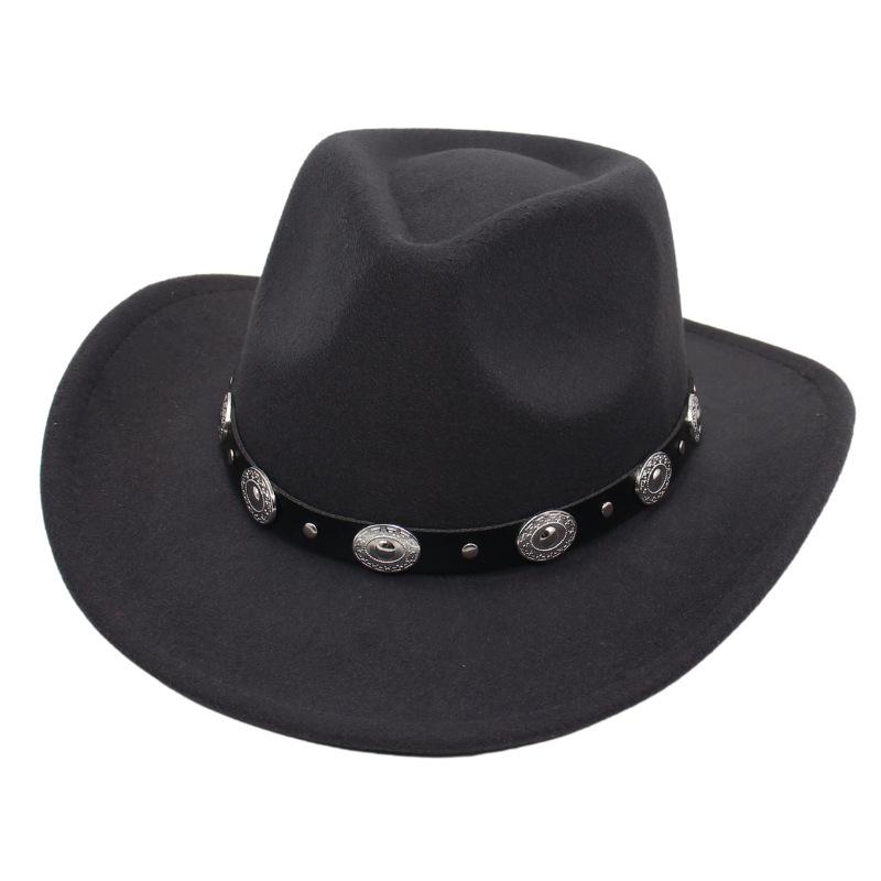 Metal Belt Top Hat Street Shot Cowboy Hat Mike Jazz Hat Suit Felt Hat Spanish Sun Hat