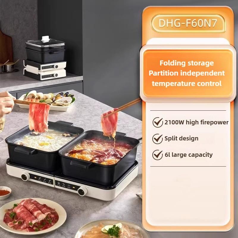 Electric Hot Pot 3L+3L Electric Cooker Stew Pot Folding Dual Steamboat Pot Mandarin Duck Pot Split Foldable Double Flavor
