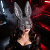 Cute Cosplay Bunny Ears Disco Mirror Rhinestone Rabbit Mask Sparkly Glitter Face Mask Glittering Stage for Halloween Party Shiny Reflective