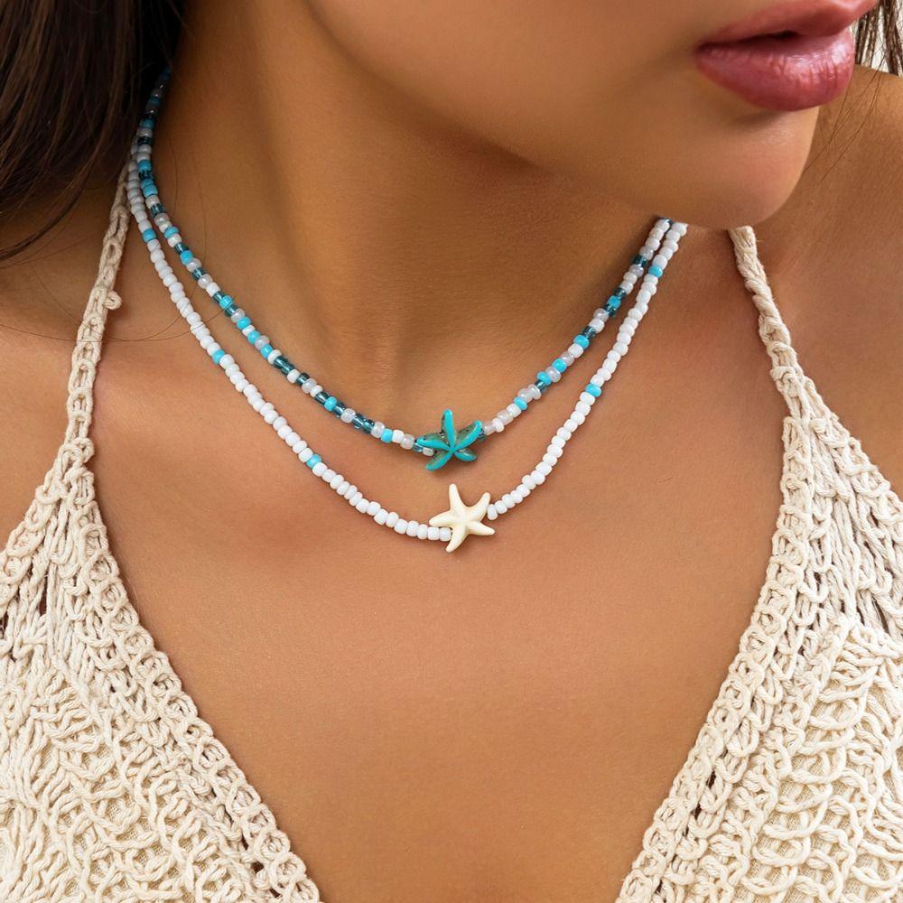 Boho Style Conch Shell Necklace Shell Sea Turtle Beach Choker Bohemia Beads Chain Choker Summer