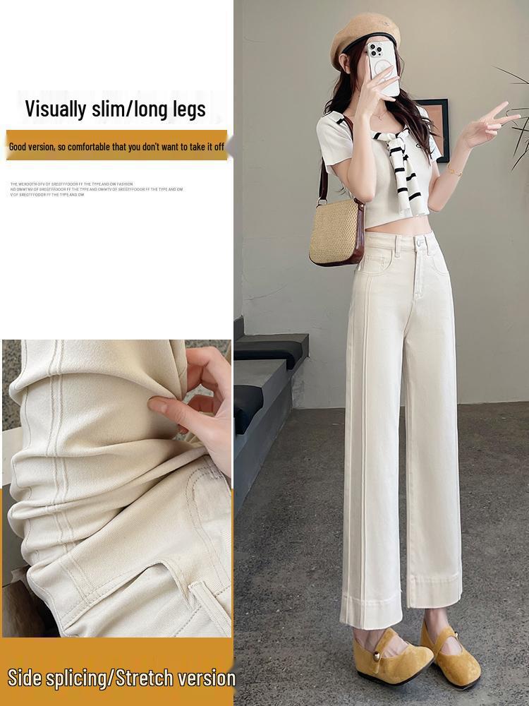 Dames Off-White Tencel Wijde Jeans met Elastisch Patchwork voor Zomer 2026
