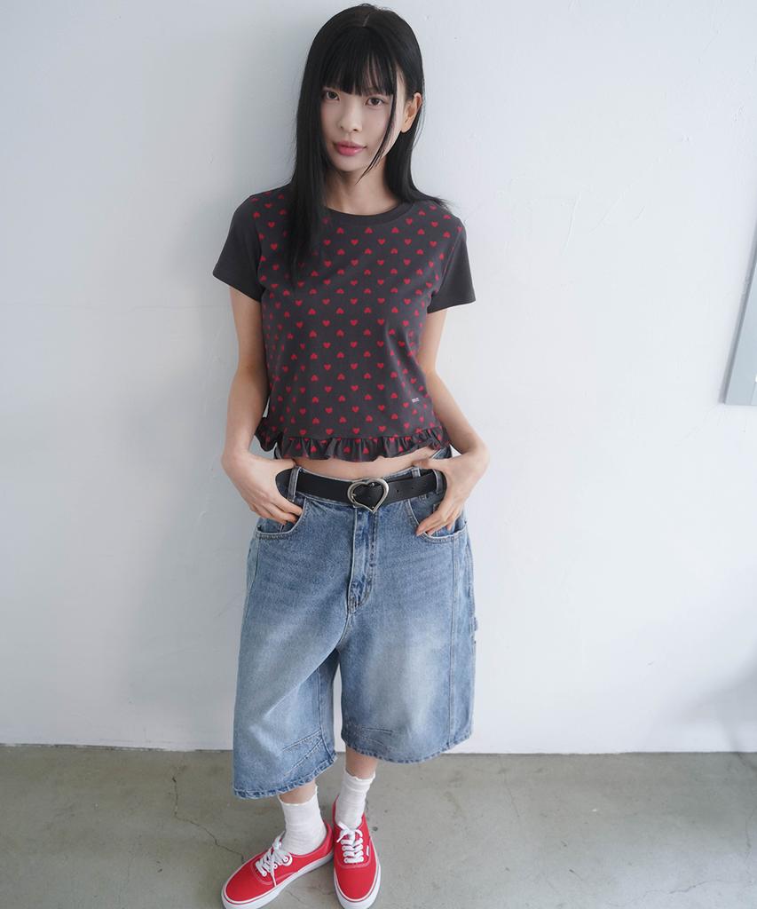 Mimdeowodeulobeu Two-Tone Frill T-Shirt_Charcoal