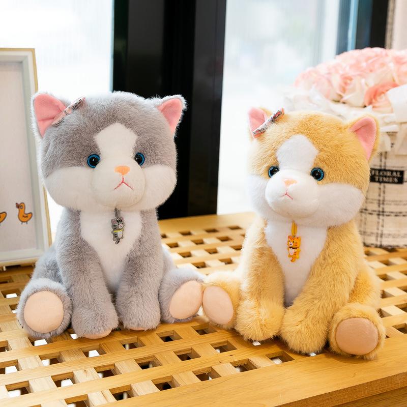 Super Cute Cat Plush Toy with Pendant, 8 Inch Kitten Stuffed Animal Doll, Birthday Gift for Girls, Claw Machine Prize