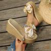 Bow Chunky Platform Slippers Women  Sandals Round Toe High Heel Sandals  Wear-Resistant Slides Women