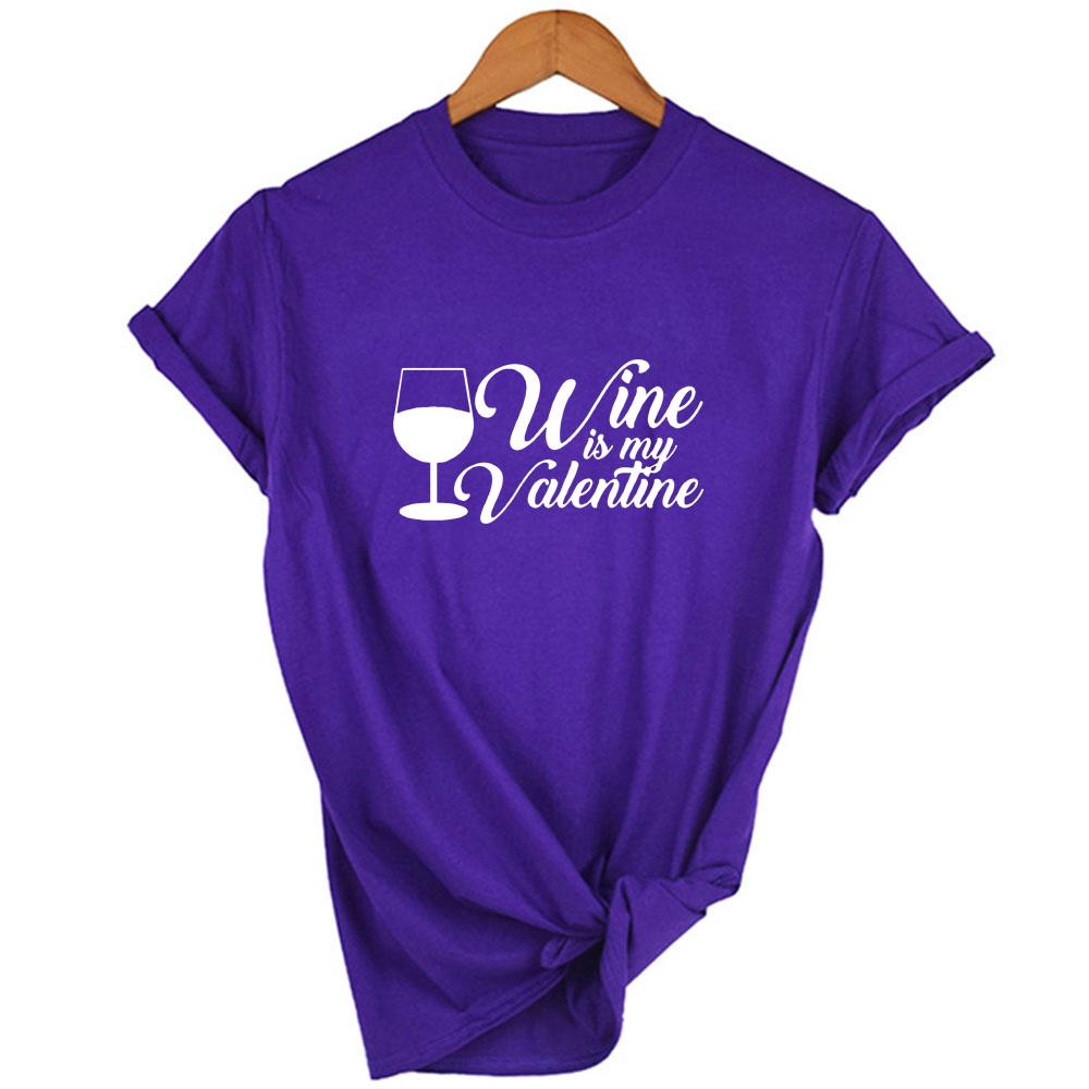 Wine Is My Valentine Women Fashion Tops Graphic Tees Harajuku Casual Aesthetic Short Sleeve T Shirt