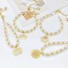 INS Trendy Gold-Plated Zircon Crown Copper Bead Pearl Chain Bracelet Fashion Girl's 15th Birthday Crown Zircon Teen Party Gift
