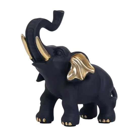 Ornement Éléphant Noir Doré Design Animal Figurine Résine Symbolisant Chance Force Sagesse Sculpture Éléphant