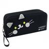 Ecarla Multifunctional Double Compartment Pencil Case Happy Cat Black Pr12