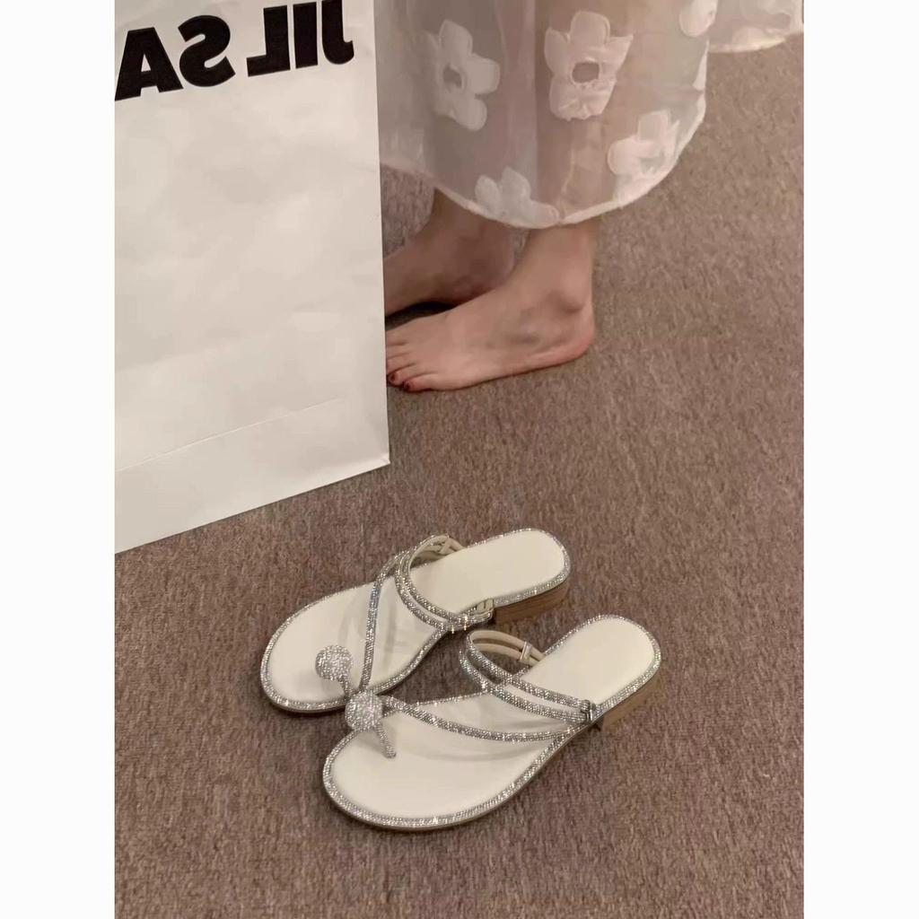 Casual Sandals Women's Sandals Set Toe Slippers Feeling Fairy Rhinestones Summer Pigeon Egg Outer Wear Premium