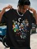 Justice League Batman Logo Gotham City Villain and Hero Pattern T-shirt, Men's Casual Short-sleeved T-shirt