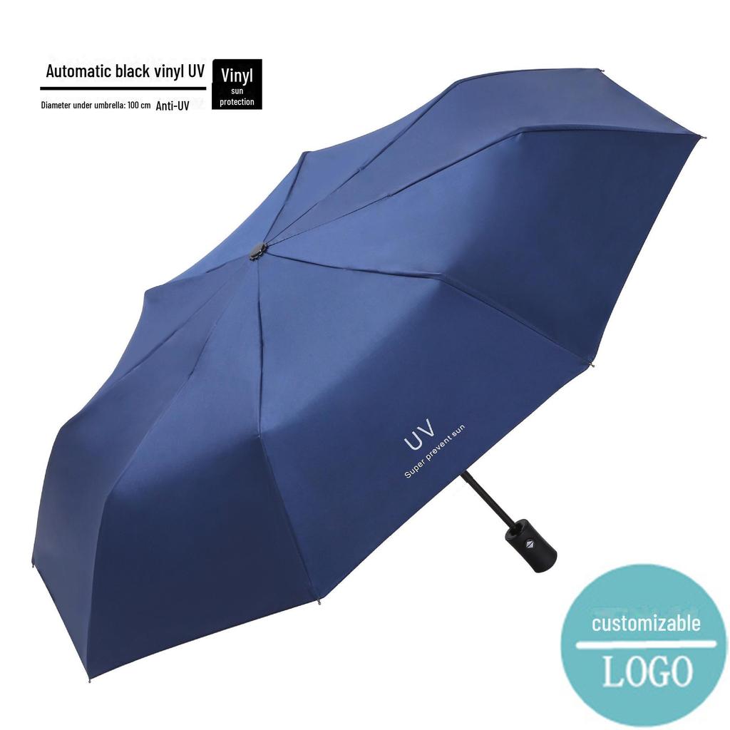 Schwarzer, faltbarer Sonnenschirm mit UV-Schutz – UV-Schutz für Damen mit individuellem Logo