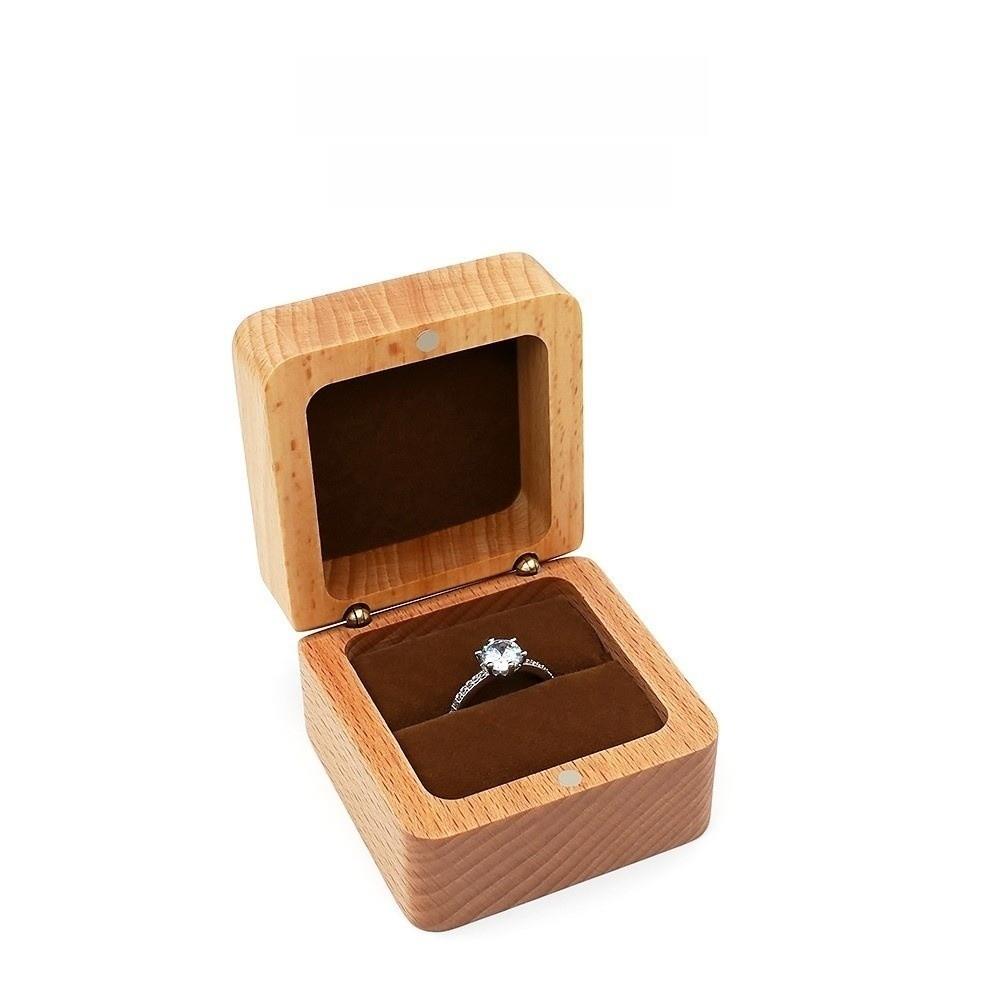 Wooden Ear Studs Case Simple Velvet Ring Earring Holder Retro Wood Rings Box Earring