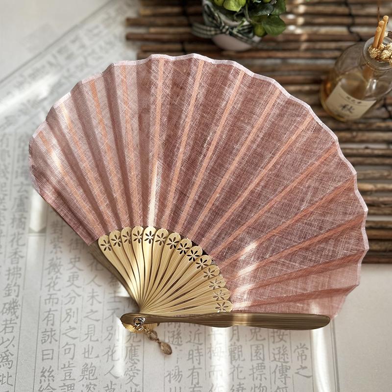 Fläkt i japansk stil, snäckformad, bomullslinne, litterär konst, retro, vikbar bambufläkt, chic kinesisk hanfu, bröllopsdans, dekor, rekvisita