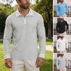 Men Waffle Golf Shirt Long Sleeve Turndown Collar Shirt Quarter Button Neck Casual Shirt for Vacation Office Party Date