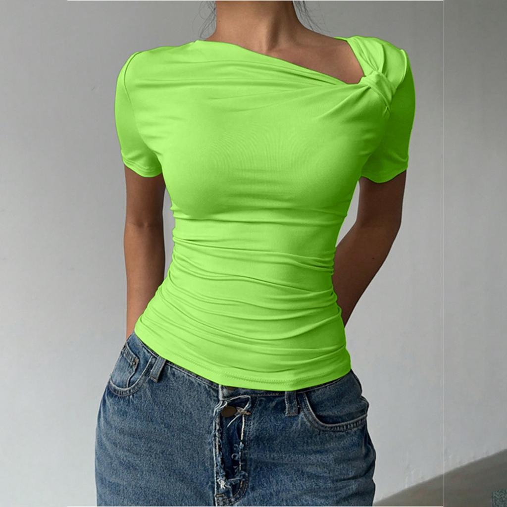 Μοντέρνο Casual Ευέλικτο Γυναικείο Πουλόβερ Off-shoulder, Σέξι Καλοκαιρινό Slim Waist Νέο T-shirt Μπλούζα με Κοντό Μανίκι