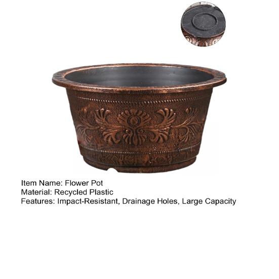 Flower Pot Thickened Resin Decorative Planter with Drainage Holes Large Capacity Bronze Embossed Outdoor Garden Flower Pot