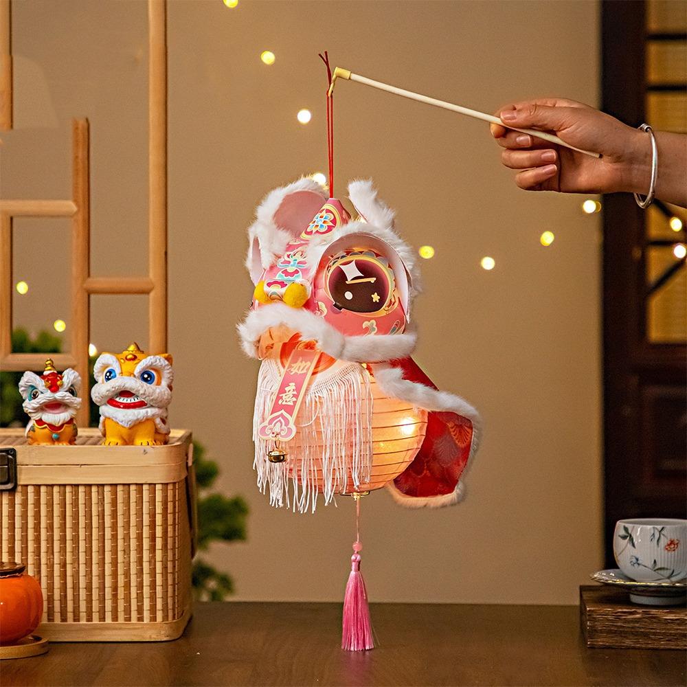 Ancient Style Lion Dance Lantern Paper DIY Material Package Chinese New Year Lantern with Tassel Blessing Luminous Lantern