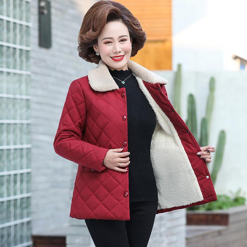 Women's Coat Winter Coat Middle-aged Elderly Mom Single-Breasted Add Velvet Down Cotton Short Jacket Overcoat 4xl 5XL