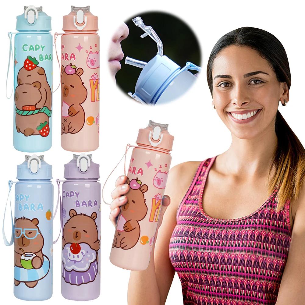 700ml Capybara Cute Water Cup with Straw & Handle Sports Water Bottle Large Capacity Portable Drinking Bottle for Fitness Sports