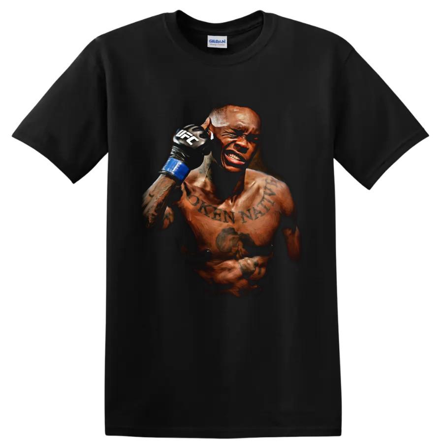 Israel Adesanya Wojownik MMA Koszulka z Intensywnym Portretem Koszulka dla Fana Sportów Walki