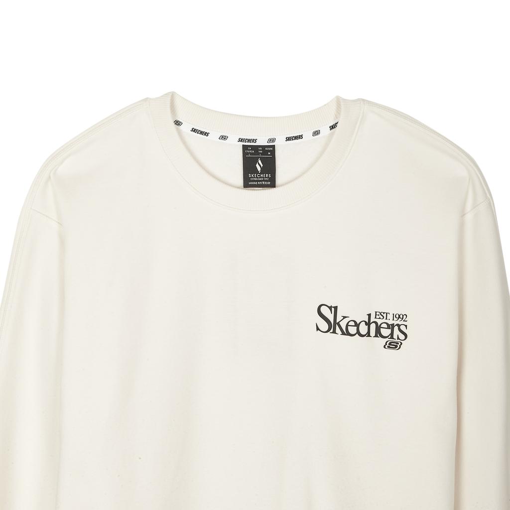 Skechers Logo Print Outdoor Casual Sports Crew Neck Pullover Sweatshirt Unisex Sweatshirt Off-White L324U109-0074