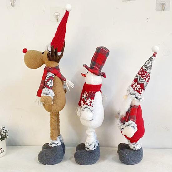 Ornament Retractable Leg Stuffed Standing Santa Claus Snowman Reindeer Plushies Home Holiday Party Table