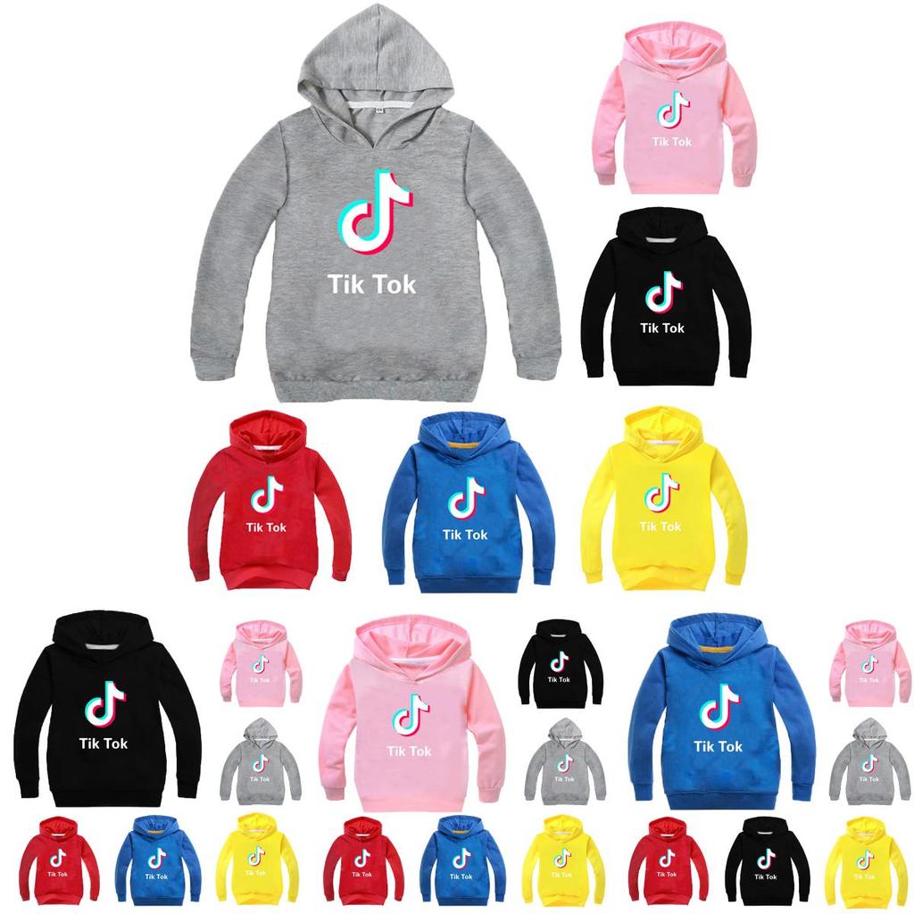 Tok Felpa con Lettere Tik per Bambini con Cappuccio a Manica Lunga Top alla Moda Pullover