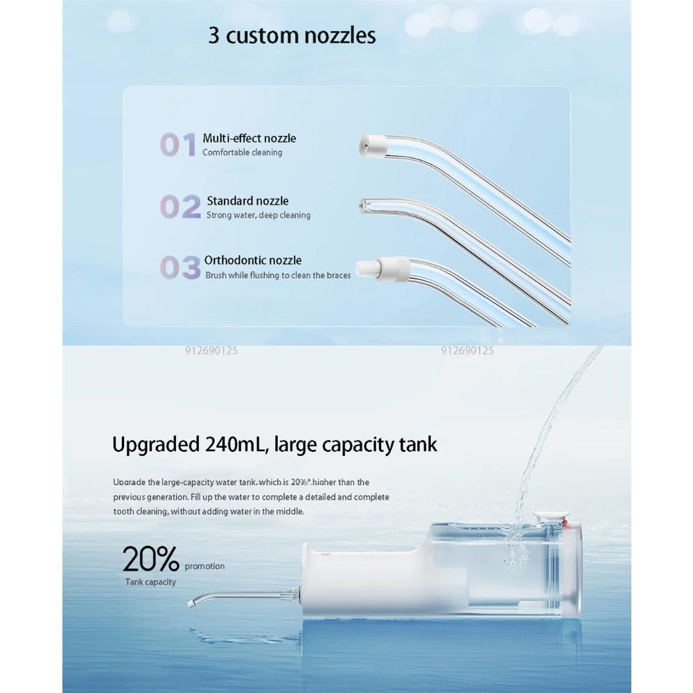 Oral Irrigator F300 MEO703 Waterpulse Dental Irrigator Portable Oral Flusher IPX7 240ML Water Tank Tooth Cleaner