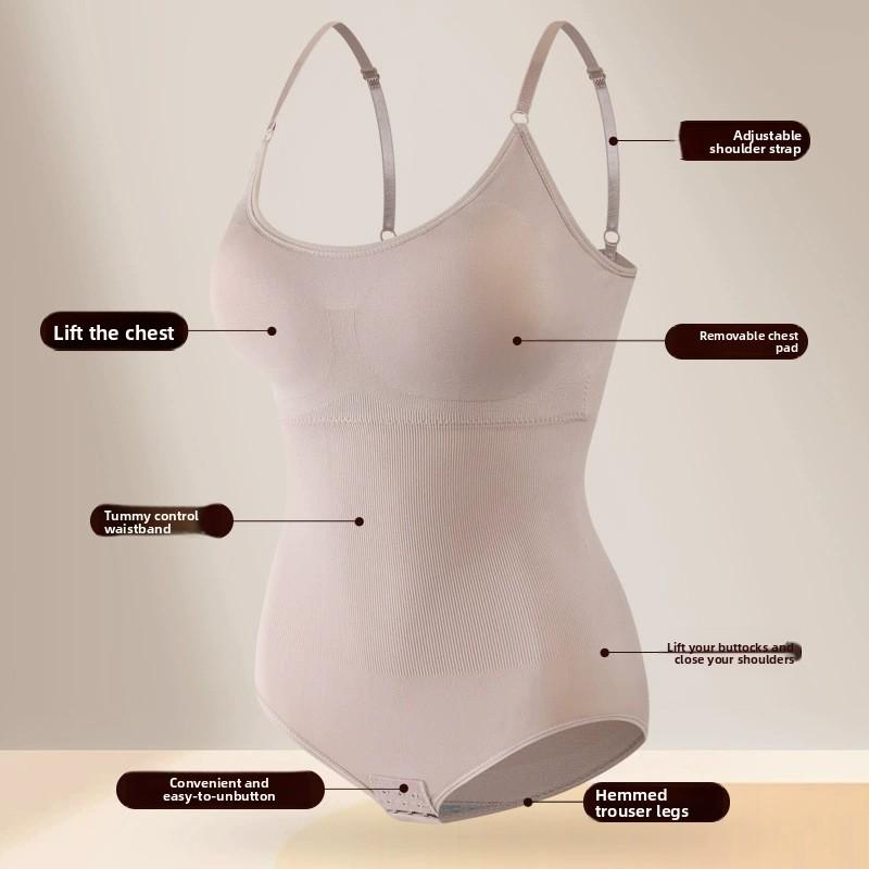 Body Sem Costura com Bojos Embutidos para Controle da Barriga e Levanta Bumbum Tanga com Recorte Triangular Top Regata Sem Alças Roupa Íntima