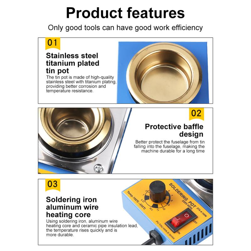 220VAC Adjustable Temperature Solder Pot Tin Stove Melting Furnace Desoldering Tools Round Diameter